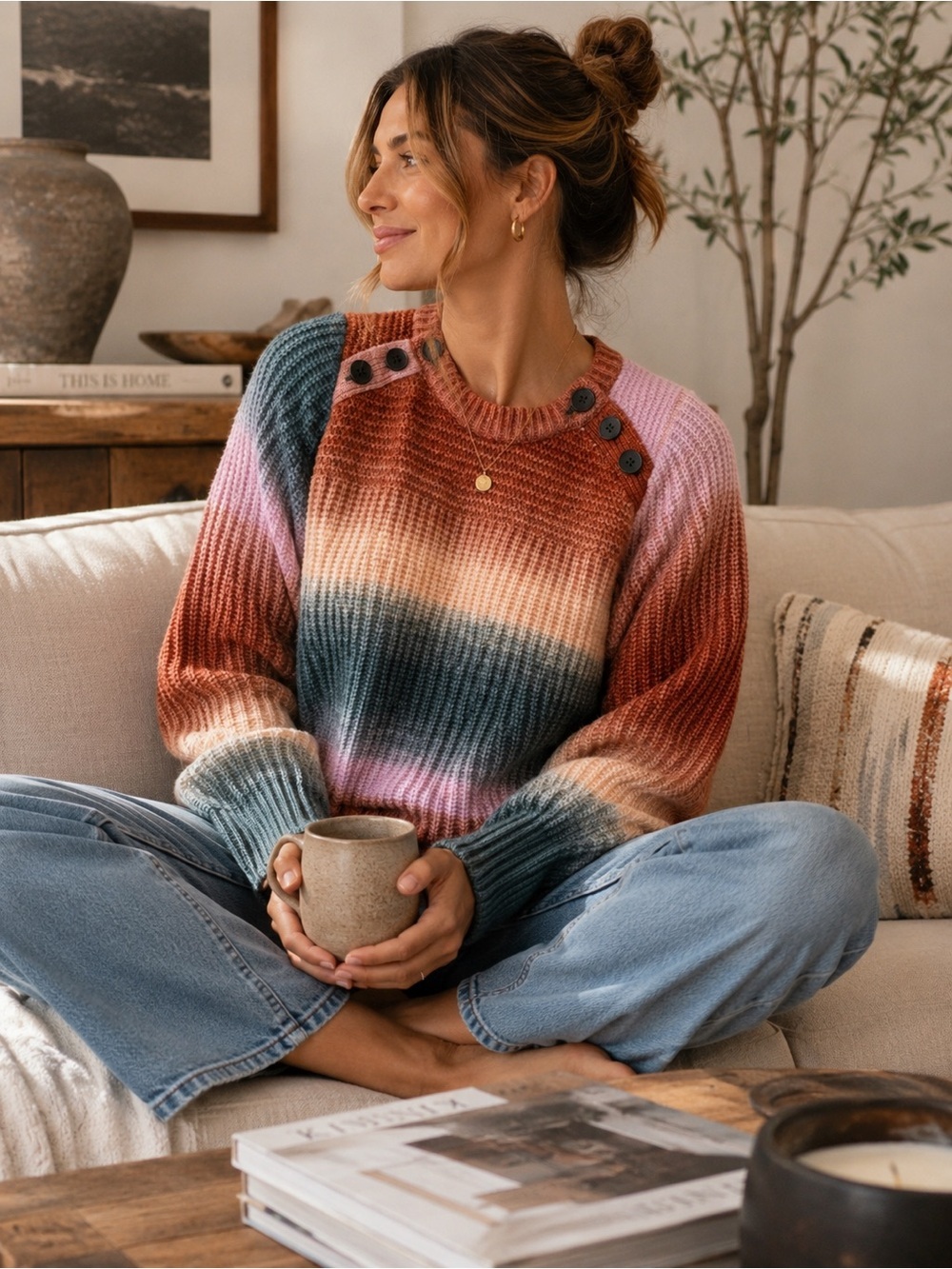 Madewell Space Dyed Button Shoulder Pullover Sweater Wool Alpaca Blend Size M
